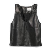 Zwarte Leren Mouwloze Top Saint Laurent , Black , Dames