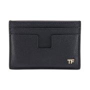 Zwarte leren kaarthouder met metalen monogram Tom Ford , Black , Heren