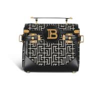 Bicolor jacquard B-Buzz 23 tas met zwart leren paneel Balmain , Black ...