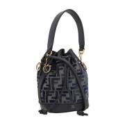 Chenille Blauwe Bucket Tas met Leren Afwerking Fendi , Blue , Dames