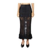 Kanten Midi Rok met Ruches Paco Rabanne , Black , Dames