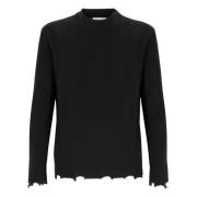 Crewneck Sweater With Wool Breakages Laneus , Black , Heren