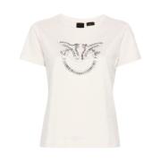 Beige Love Birds Geborduurd T-shirt Pinko , Beige , Dames