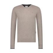 V-Neck Pullover Plai State of Art , Brown , Heren