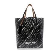 Zwarte Tote Tas met Logo Print Marni , Black , Heren