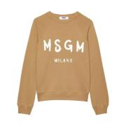 Beige Geborsteld Logo Jersey Sweater Msgm , Beige , Heren