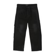 Zwarte Katoenen Ripstop Trekkoord Broek Balenciaga , Black , Heren