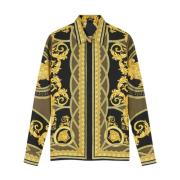 Grafische Print Zijden Shirt Zwart Versace , Multicolor , Dames