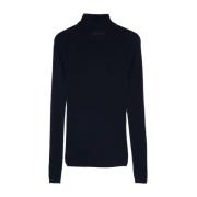 Navy Blue Merino Wool Turtleneck Sweater Majestic Filatures , Blue , D...