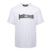 Wit Katoenen T-shirt met Voorlogo Just Cavalli , White , Heren