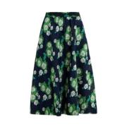 Marine Rok met Groene Geborduurde Bloemen Essentiel Antwerp , Multicol...