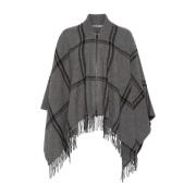 Geruite Poncho Wollen Jas Grijs Peserico , Gray , Dames