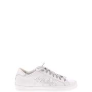 Witte en Zilveren Leren Sneakers P448 , White , Dames