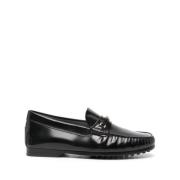 Bruin Leren Loafers met Kettingdetail Tod's , Black , Dames