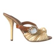 Multicolor Kristal Slide Hak Sandalen Dolce & Gabbana , Beige , Dames