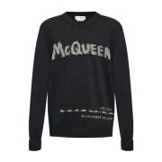 Zwarte Katoenen Trui met Logoprint Alexander McQueen , Black , Heren