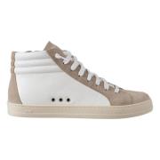 Witte leren skatesneaker met rits P448 , Beige , Dames