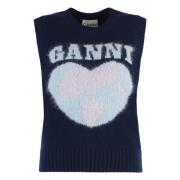 Intarsia wollen vest met geribbelde randen Ganni , Blue , Dames