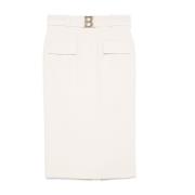 Crème Pencil Rok met Goudkleurig Logo Blugirl , Beige , Dames