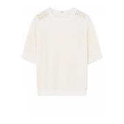 Off White Gebreid T-Shirt met Schouderdetails Gustav , White , Dames