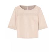 Leren blouse met mooie details Gustav , Beige , Dames