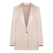 Elegant Chantilly Satin Fluid Jacket Herno , Beige , Dames