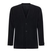 Zwarte Geplooide Kraagloze Blazer Jas Issey Miyake , Black , Heren