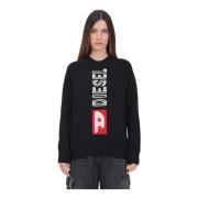 Zwarte Crew-Neck Sweater met Logo Diesel , Black , Dames