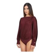 Bordeaux Lange Mouw Jacquard Satijnen Body Elisabetta Franchi , Red , ...