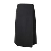 Zwarte Wollen Midi Rok met Split Studio Nicholson , Black , Dames