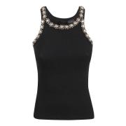 Zwarte Geribbelde Stretch Katoenen Top Pinko , Black , Dames