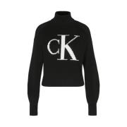 Geribbelde katoenen trui Calvin Klein Jeans , Black , Dames