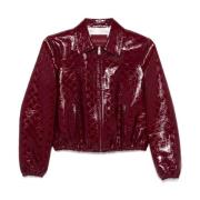 Bordeaux Patent Finish Gekreukelde Blazer Gucci , Red , Dames