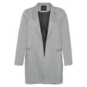 Herringbone Lange Blazer Zwart/Wit Vero Moda , Gray , Dames