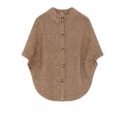 Gebreide Poncho met Geweven Patroon Gustav , Brown , Dames