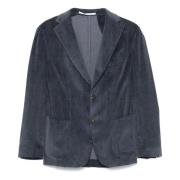 Ribfluweel Wol Blend Blazer Jas Eleventy , Blue , Heren