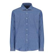 Blauwe Denim Overhemd met Geborduurd Logo Fay , Blue , Heren