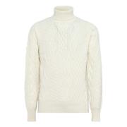 Mixed Stitch Polo Neck Trui in Merinowol Boggi Milano , Beige , Heren