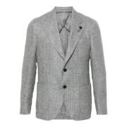 Prins van Wales Ruit Wol Blazer Lardini , Gray , Heren