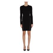 Geribbeld viscose jurk met veterdetails Michael Kors , Black , Dames