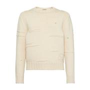 Witte Gebreide Trui met Geborduurd Logo Dsquared2 , White , Heren