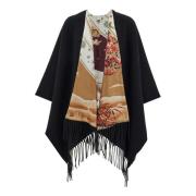 Zwarte Omkeerbare Cape met Grafische Print Salvatore Ferragamo , Black...