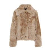 Luxe Faux Fur Shearling Jas Yves Salomon , Brown , Dames