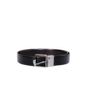 Zwarte Leren Riem met Logogesp Canali , Black , Heren