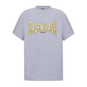 T-shirt met bedrukt logo Balenciaga , Gray , Heren