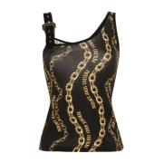 Mouwloze Zwarte Top met Modern Design Versace Jeans Couture , Black , ...