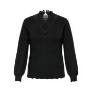 Zwarte Highneck Gebreide Top Only Carmakoma , Black , Dames