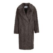 Luxe Faux Fur Shearling Jas Stand Studio , Gray , Dames