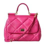 Roze Leren Schoudertas met Gouden Details Dolce & Gabbana , Pink , Dam...