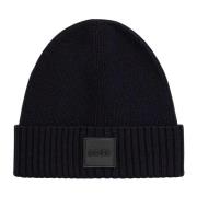 Blauwe Wollen Beanie Muts Hugo Boss , Blue , Heren